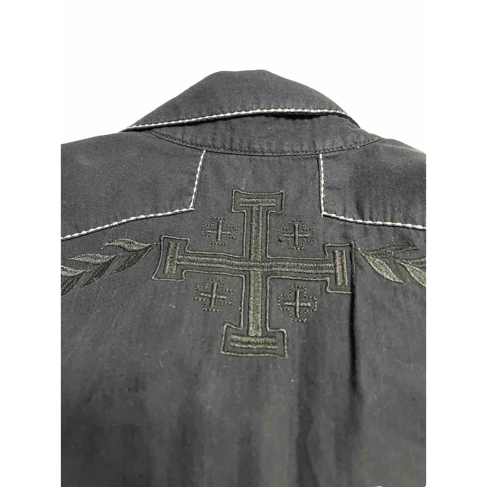 Austin Season Men Shirt Black Long Sleeve Cross Cowboy Western Rockabilly M